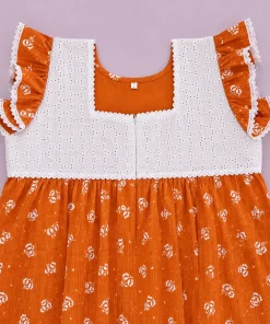 Maternity Feeding Nighty with Lace - Brick Red with Strip and Floral - MFN - Image 2