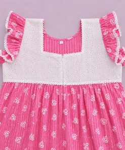 Maternity Feeding Nighty with Lace - Pink with Strip and Floral - MFN - Image 2