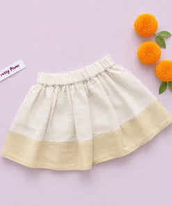 Traditional Kasavu Pattu Pavada and Top - Off White with Golden Print - EFRK - Image 5