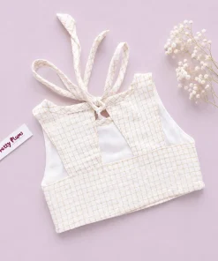 Traditional Kasavu Pattu Pavada and Top - Off White Check with Red and Green Kasavu - EFRK - Image 4