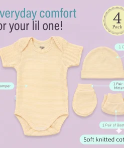 Alternative view of Premium Half-Sleeve Romper and Cap Set Combo - Yellow Strip - AZBS