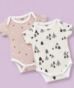 Half sleeve onesie -Pack of 2- Beige Heart and White Tree- RMP1 (3-6M)