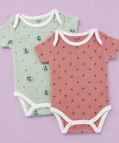 Half sleeve onesie -Pack of 2- Brick Red and Light Green - RMP1 (3-6M)