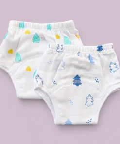 Organic Muslin Cotton Padded Underwear (Pack of 2) - Yellow Green Heart and Blue Tree - PU1