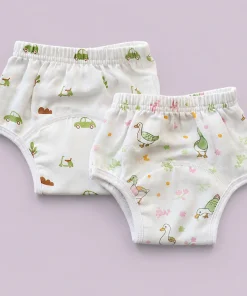 Organic Muslin Cotton Padded Underwear (Pack of 2) - Green Scooter with Car and Duck - PU1
