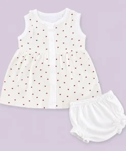 Sleeveless Combed Cotton Frock -Red Heart  - DFK1