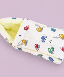 Muslin Cotton Kangaroo Wrapper - (65x43cm) - Light Yellow with Vehicles - KW1