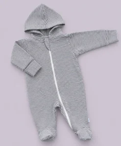 Hooded Sleeping Suit - Dark Gray Strip - SS1