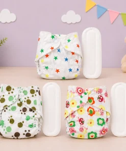Reusable Cloth Diapers(Pack of 3) - Green Foot, Flower and Star - CDP1
