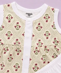 Alternative view of Sleeveless Combed Cotton Frock - Blue Heart - Light Yellow with Red Floral - DFK1