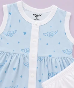 Alternative view of Sleeveless Combed Cotton Frock - Blue Heart - Blue with Flying Ture Love Heart - DFK1