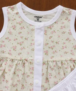 Alternative view of Sleeveless Combed Cotton Frock - O ff White with Pink Floral  - DFK1