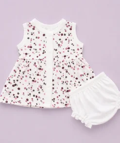 Sleeveless Combed Cotton Frock - Purple and Brown Floral  - DFK1