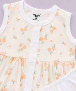 Alternative view of Sleeveless Combed Cotton Frock - Orange Floral  - DFK1
