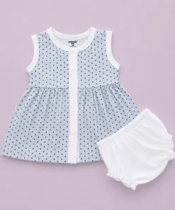 Sleeveless Combed Cotton Frock - Blue Heart - DFK1