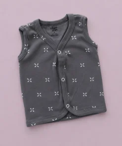 Alternative view of Sleeveless Jhabla Front Button (Pack of 3) - White Black Print , Cream , Dark Gray  - JH1