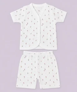 Knitted Cotton half Sleeve Jhabla and Shorts Set -Pack of 3- Heart, Pink and red Flower- JS1 - Image 2