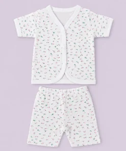 Knitted Cotton half Sleeve Jhabla and Shorts Set -Pack of 3- Heart, Pink and red Flower- JS1 - Image 3