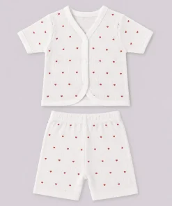 Knitted Cotton half Sleeve Jhabla and Shorts Set -Pack of 3- Heart, Pink and red Flower- JS1 - Image 4