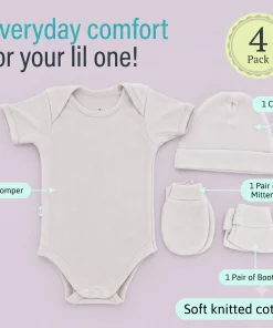 Alternative view of Premium Half-Sleeve Romper and Cap Set Combo - Light Beige - AZBS