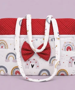 Cotton Mother Diaper Bag(42x42cm) - Red with Rainbow - DB1