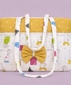 Cotton Mother Diaper Bag(42x42cm) - Yellow with Animals - DB1