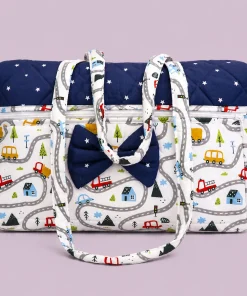 Cotton Mother Diaper Bag(42x42cm) - Dark Blue Vehicle and Rout - DB1