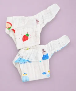 Muslin Crinkled Nappy (Pack of 2) - Strawberry , Blue Whale -  NP01 - Image 2