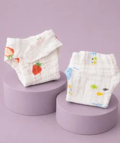 Muslin Crinkled Nappy (Pack of 2) - Strawberry , Blue Whale - NP01