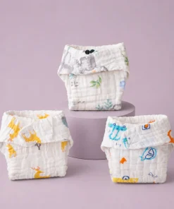 Muslin Crinkled Nappy (Pack of 3) - Color Car , Panda , Yellow Deer - NP01