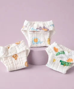 Muslin Crinkled Nappy (Pack of 3) - Teddy Head , Green Dino , Color Elephant - NP01