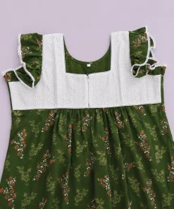 Maternity Feeding Nighty with Lace - Dark Green with Floral - MFN - Image 2