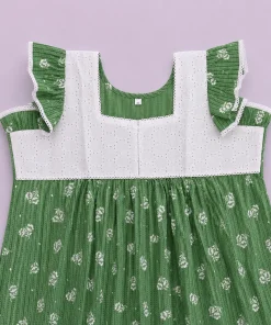 Maternity Feeding Nighty with Lace - Green with Strip and Floral - MFN - Image 2