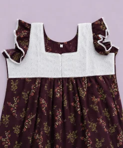 Maternity Feeding Nighty with Lace - Dark Wine with Floral - MFN - Image 2