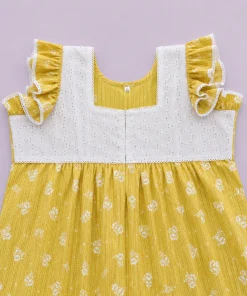 Maternity Feeding Nighty with Lace - Mustard Yellow with Strip and Floral - MFN - Image 2