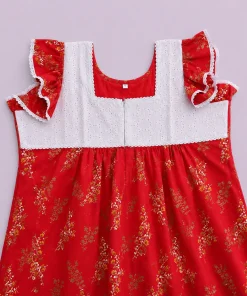 Alternative view of Maternity Feeding Nighty with Lace - Dark Magenta with Yellow Floral - MFN
