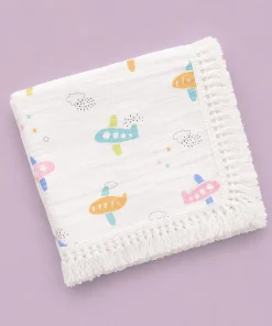 Crinkled Muslin Swaddle with Lace - 100x100cm - Color Plane - SW1