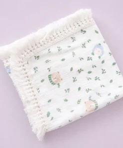 Crinkled Muslin Swaddle with Lace - 100x100cm - Green Leaf - SW1
