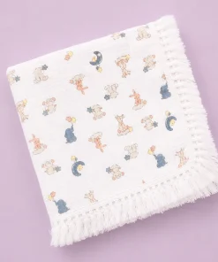 Crinkled Muslin Swaddle with Lace - 100x100cm - Baby Animals - SW1