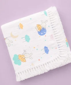 Crinkled Muslin Swaddle with Lace - 100x100cm - Girl Rabbit and Cloud - SW1