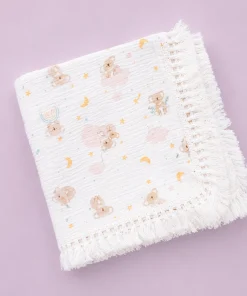 Crinkled Muslin Swaddle with Lace - 100x100cm - Moon and Kola - SW1