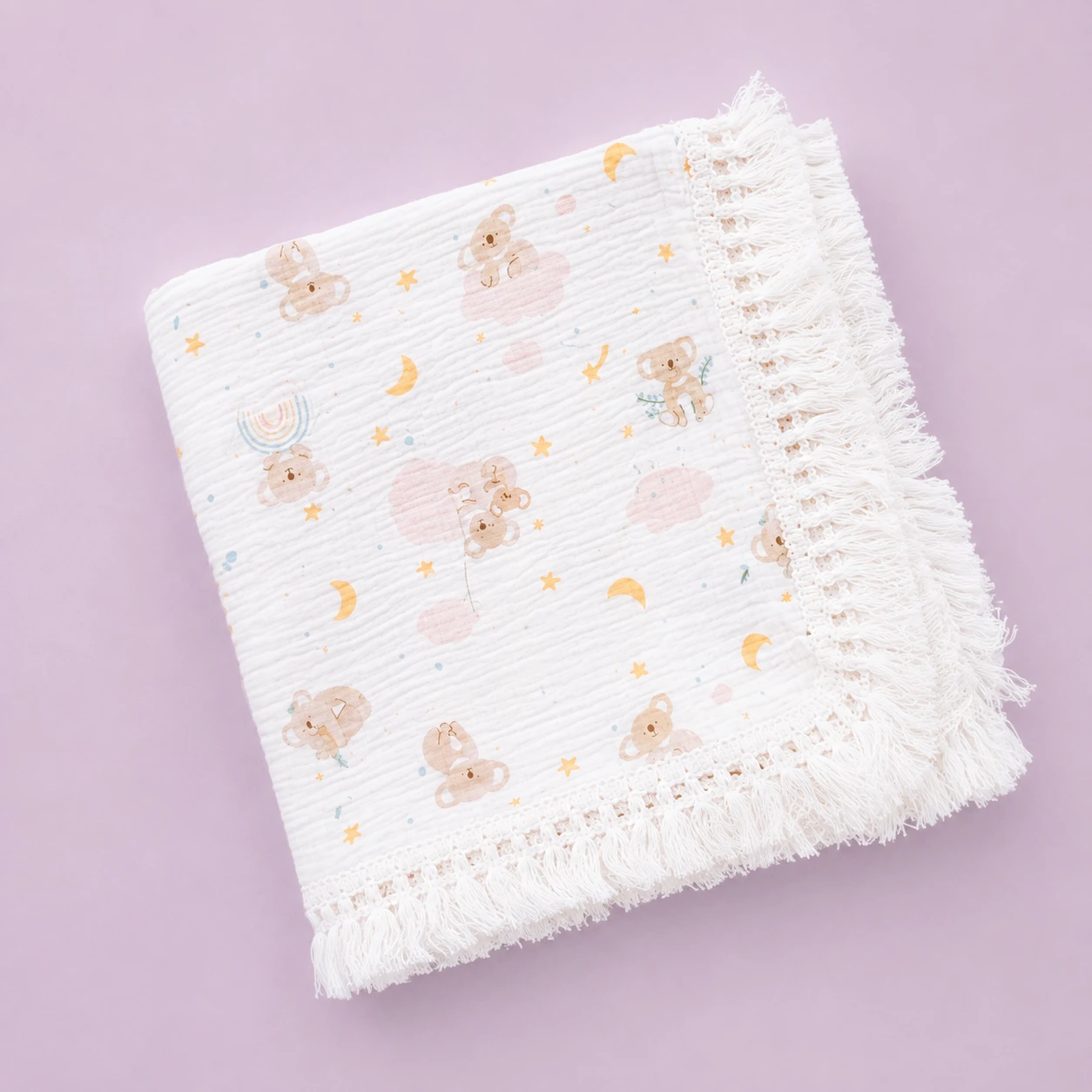 Crinkled Muslin Swaddle with Lace - 100x100cm - Moon and Kola - SW1
