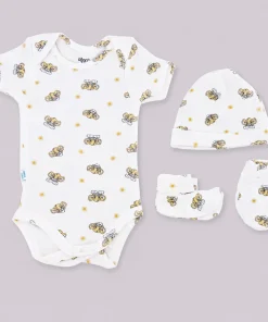 Premium Half-Sleeve Romper and Cap Set Combo - White with yellow Triger - AZBS