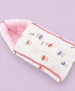 Muslin Cotton Kangaroo Wrapper - (65x43cm) - Pink with My Friend Teddy - KW1