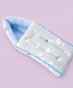 Muslin Cotton Kangaroo Wrapper - (65x43cm) - Blue with White Bear - KW1