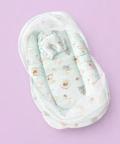 Foldable Muslin Bedding Set(82×45cm) - Light Blue with Circus Animals - BS1