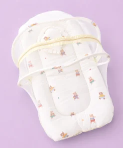 Foldable Muslin Bedding Set(82×45cm) - Light Yellow with Teddy - BS1 - Image 2