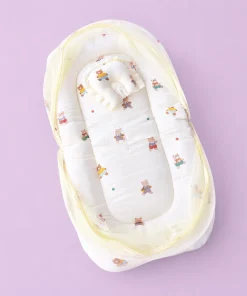 Foldable Muslin Bedding Set(82×45cm) - Light Yellow with Teddy - BS1