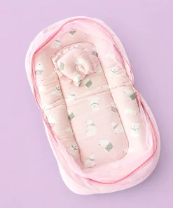 Foldable Muslin Bedding Set(82×45cm) - Pink with White Bear - BS1