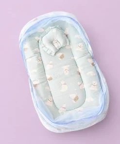 Foldable Muslin Bedding Set(82×45cm) - Blue with White Bear - BS1